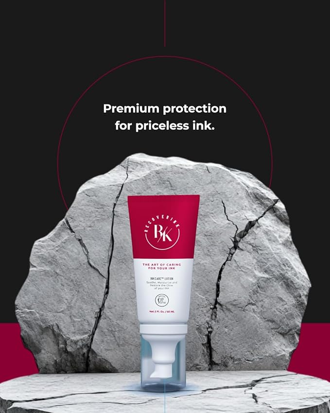 Tattoo Aftercare Lotion with Aloe Vera, 2oz, Hydrate + Heal + Highlight your ink - Recover Co, White