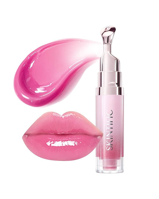 Peptide Brightening Lip Serum, Hydrating & Plumping Tinted Lip Gloss, Moisturizing Lip Balm with Polypeptides & Squalane for Glossy Sheer, Smooth Lips (04 Pink Berry)