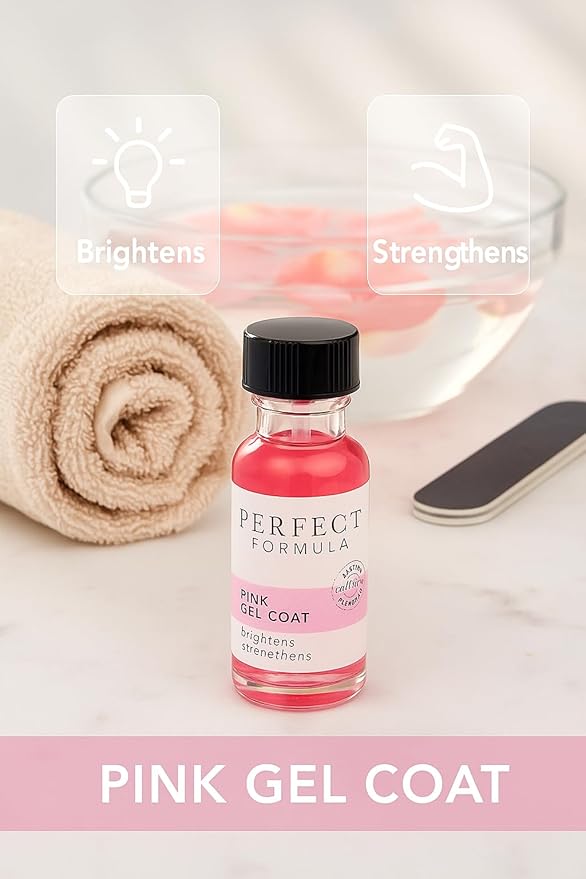Perfect Formula Pink Gel Coat – Rosey Glow Nail Strengthener & Keratin Treatment, 0.6 oz - Protein-Rich, Glossy Pink Gel Nail Polish for Damaged Nails | Supports Growth & Repair