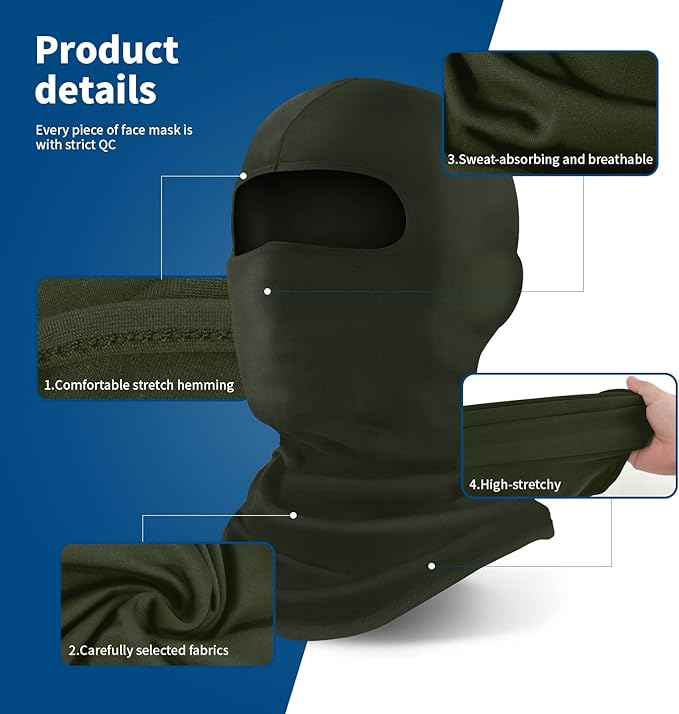 YESLIFE UPF 50+ Balaclava Ski Mask, Motorcycle UV Protector, Motorcycle Helmets Face Mask for Men and Women