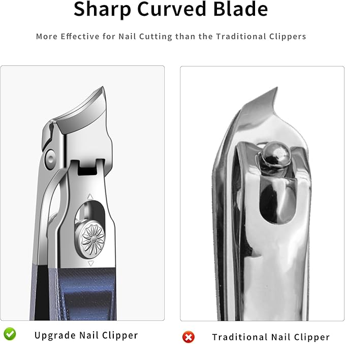 Wide Jaw Opening Anti-Splash Nail Clipper, Eagle Beak Beveled Nail Clippers，G10 Long Handle Angled Head Toenail Clippers for Thick Nails (Straight Blue B)