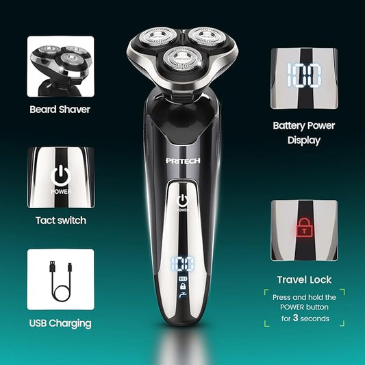 Electric Razor for Men - Rechargeable Electric Shaver for Men, Rechargeable Waterproof Wet Dry Cordless Razor