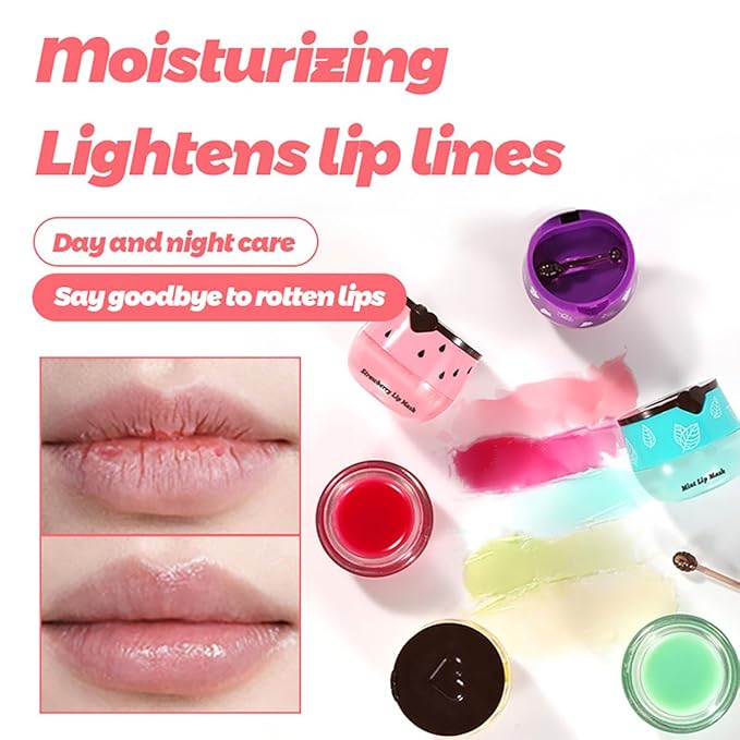 Lip Balm Sleeping Lip Mask, Long-Lasting Nourishing & Moisturizing Lip Night Care Lip Anti-chapped Lip Cream Lip Skin Care (Strawberry & Bee)