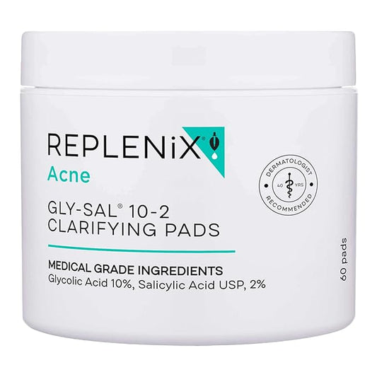 Replenix Gly-Sal Clarifying Acne Pads, 60 Count, Medical-Grade Glycolic Acid & 2% Salicylic Acid Exfoliating Pads for Acne-Prone Skin, Help Clear Blemishes & Refine Pores, Non-Oily