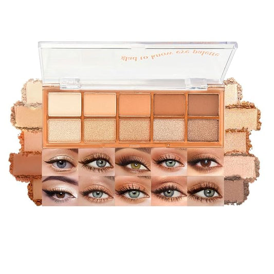 10 Colors Nude Brown Eyeshadow Palette – High Pigment Matte & Shimmer Eyeshadow Palette for Mature Women, Neutral Long-Lasting Waterproof Eye Makeup, Blendable & Cruelty-Free Silky Texture 02#