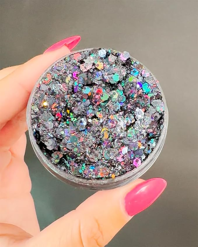 Black - Holographic Body Glitter Gel for Body, Face, Hair - Vegan & Cruelty Free - Electric Bliss Beauty (Black)