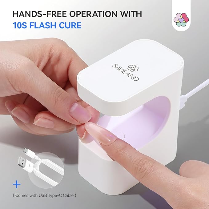 SAVILAND SSProLamp 10S Flash Cure Mini LED U V Nail Lamp: 6W U V Light for Gel Nails Protable Gel Lamp 2 Timers USB Type-C Nail Light for Gel Polish Acrylic Nail Kit Travel Home Use