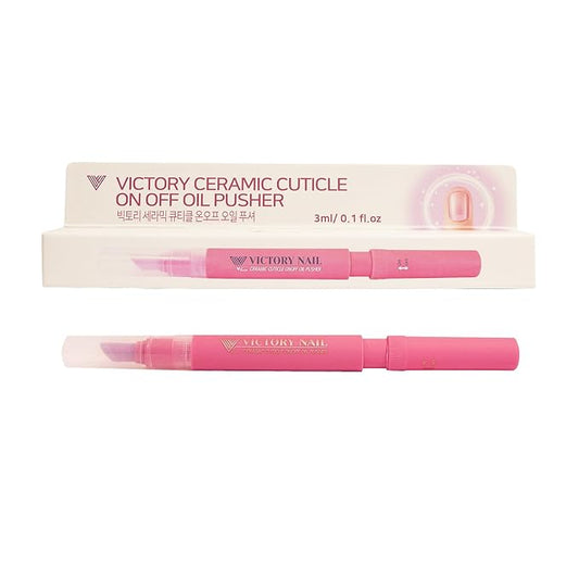 Cuticle Oil Pen 3-in-1 Ceramic Nail Buffer & Cuticle Remover – Moisturizing & Strengthening Nail Care for Dry, Damaged, Brittle Nails. (Pink)