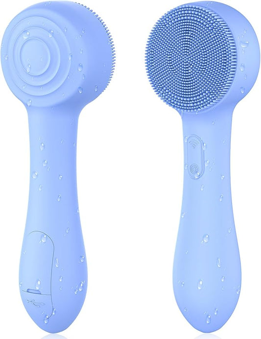 Facial Cleansing Brush Silicone Face Scrubber Waterproof Rechargeable Exfoliator Massage Device for Men & Women, Deep Pore Cleansing, Exfoliating, Removing Blackhead Electric Face Scrub Brush (Blue)