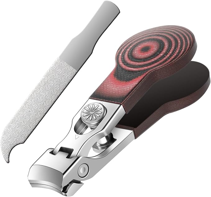 Large Opening Nail Clipper for Effortless Daily Trimming, G10 Handle Toenail Clipper Cutter for Seniors, Stainless Steel Nail Clipper for Thick Nail (Round Red A)