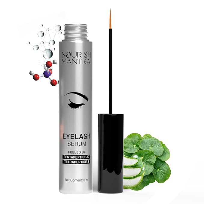 Nourish Mantra Eyelash Growth Serum | Eyelash Enhancing Serum for Longer, Thicker, and Fuller Lashes | Infused with Tetrapeptide, Pentapeptide, Gotu Kola, and Aloe Vera | Suits All Skin Types | 3 ml