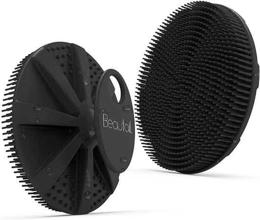 Silicone Body Scrubber, BEAUTAIL Shower Bath Scrubber, More Hygienic Than Traditional Loofah, Lather Nicely, Long Lasting, Gentle Exfoliating Brush for Women Men Baby Sensitive Skin, 1 Pack, Black