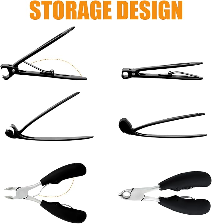 Precision Stainless Steel Heavy Duty Angled Head,Wide Jaw Clippers for Seniors,Ingrown Toenail,Thick Nail.Extra-Long Handle, Extra-Large Slanted Nail Cutter. Men,Women,Elderly.Stocking Stuffers.7Pcs