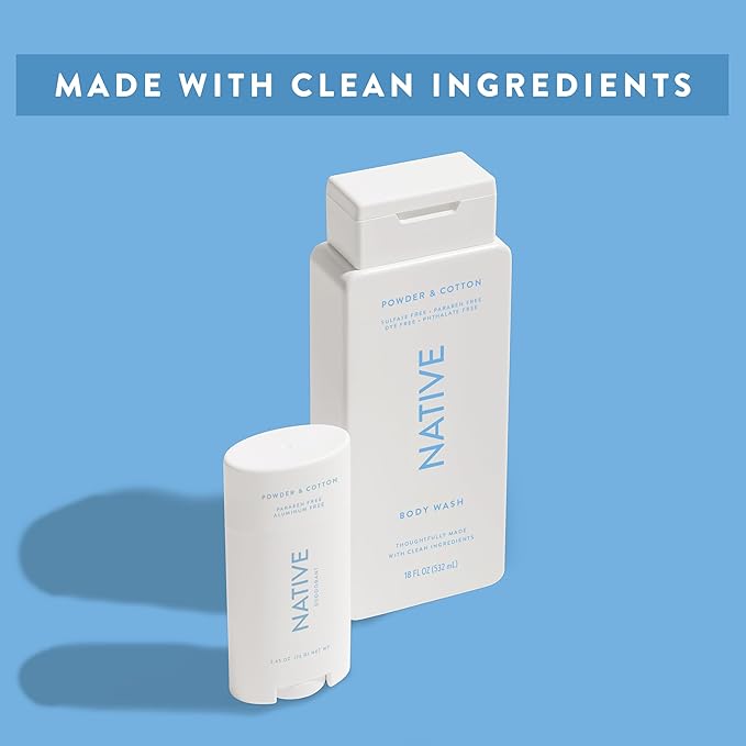 Native Body Wash for Men & Women, Seasonal | Sulfate, Paraben, and Dye Free, with Naturally Derived Clean Ingredients Leaving Skin Soft and Hydrating, Powder & Cotton 18 oz