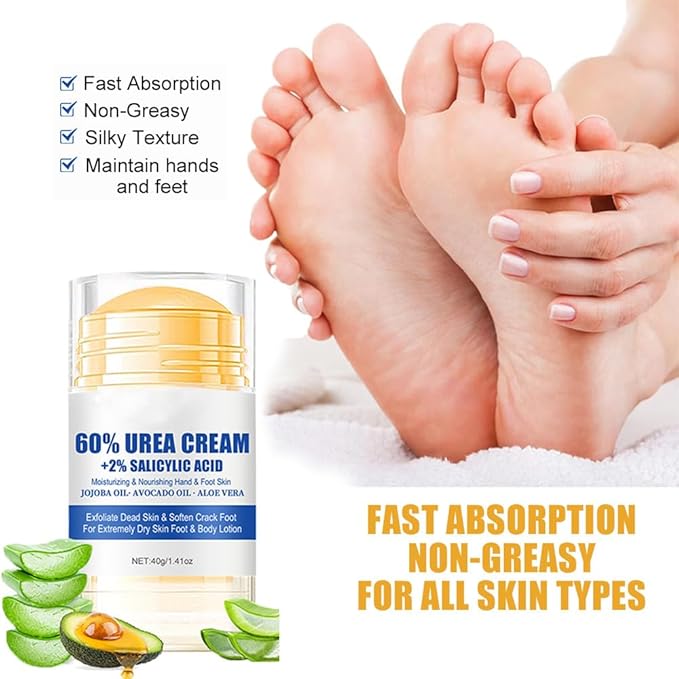Urea Cream 60% Urea Foot Care Stick, Foot Care Cream for Feet Callus Remover and Relieves Cracking, Feet Moisturizer Stick for Dry Cracked Heels, Hands, Knees (2)