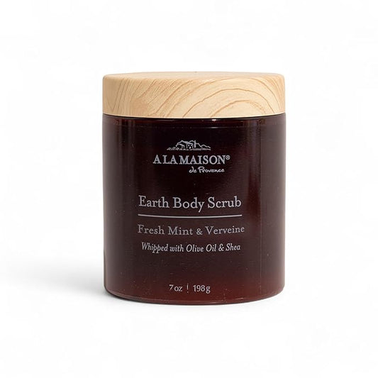 A LA MAISON Earth Body Scrub – Jasmine & Santal – Natural Pumice Scrub with Shea Butter & Olive Oil – Gently Exfoliates & Softens Skin – French Formula – Plant-Based – 7 oz – Amber Collection