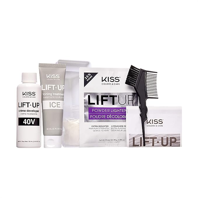 KISS Lift Up Complete Hair Bleach Kit with Revitalizing Plex Serum to Protect from Damage, Maximum Strength to Lighten Dark or Resistant Hair, Complete DIY 6-Pc Kit