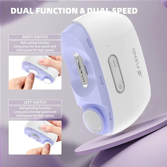 Electric Nail Clipper, Electric Nail Trimmer Suitable for Children, Adults, and Elderly, Automatic Nail Clipper with 2 Adjustable Speeds, Nail Clippers with LED Light and Chip Storage Box, Purple-005