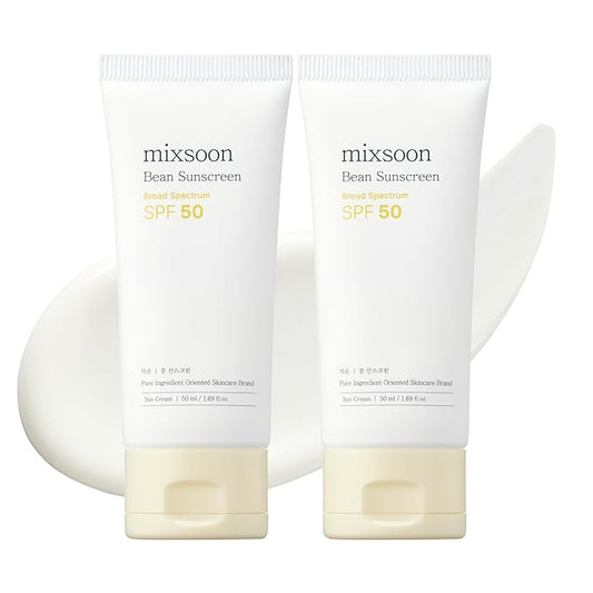 mixsoon Bean Sunscreen 1+1 Bundles -Lightweight Airy Texture SPF 50 Korean Sunscreen for Face, No White Cast, Non-Sticky Stocking Stuffers 100ml / 3.38 fl.oz. Korean Glass Skin Care
