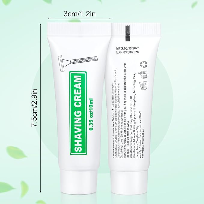 Travel Size Shaving Cream Bulk Pack of 25,Individually Wrapped 10ml/0.35fl oz Mini Disposable Shaving Cream in Bulk 1.2x2.9 inch Travel Size Toiletries Amenities for Guests,Homeless,Charity