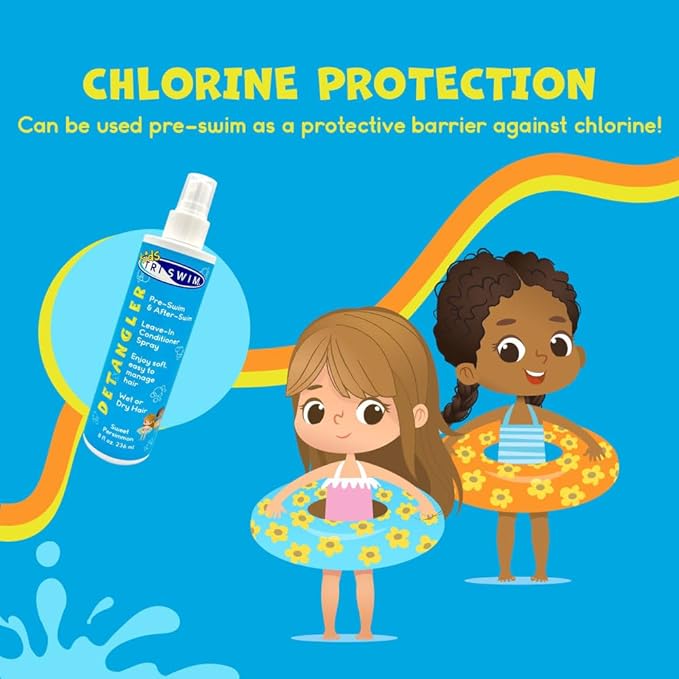 TRISWIM Kids Detangler Leave-In Conditioner Spray 8oz | Pre & Post Swim Hair Care | Helps Prevent Tangles, Dryness & Breakage | Soft, Easy-to-Manage Hair | Gentle Sweet Persimmon Scent