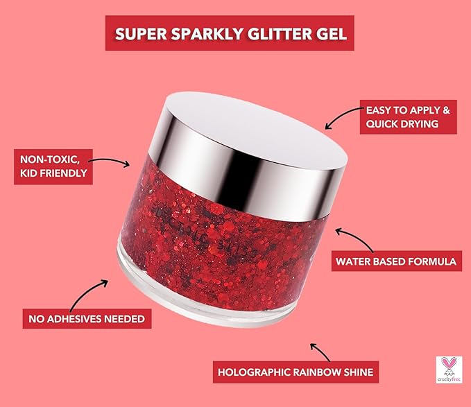 Red - Holographic Body Glitter Gel for Body, Face, Hair - Vegan & Cruelty Free - Electric Bliss Beauty (Red)