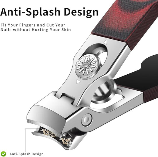 Large Opening Nail Clipper for Effortless Daily Trimming, G10 Handle Toenail Clipper Cutter for Seniors, Stainless Steel Nail Clipper for Thick Nail (Round Red A)