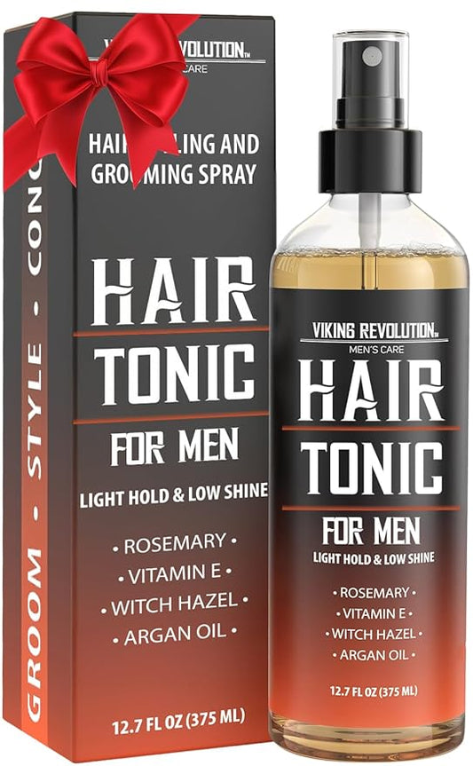 Viking Revolution Hair Tonic Men (12.7oz) - Hair Spray for Men with Sandalwood Scent - Texture Spray with Rosemary, Argan Oil, and Witch Hazel - Light Hold and Low Shine for Styling and Grooming