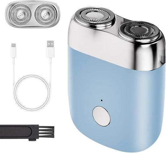 Psycat Mini Dual-Head Electric Shaver, Dual Head Shaver, 2025 Upgrade, Portable, Washable, Rechargeable, Blue