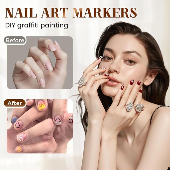 Nail Art Pens Set 12 Colors Nail Art Markers for Gel Nails,2025 Quickly Dry Nail Polish Pens Drawing Painting Pen,Nail Art Nail DIY Decoration for Home Salon (12 Color)