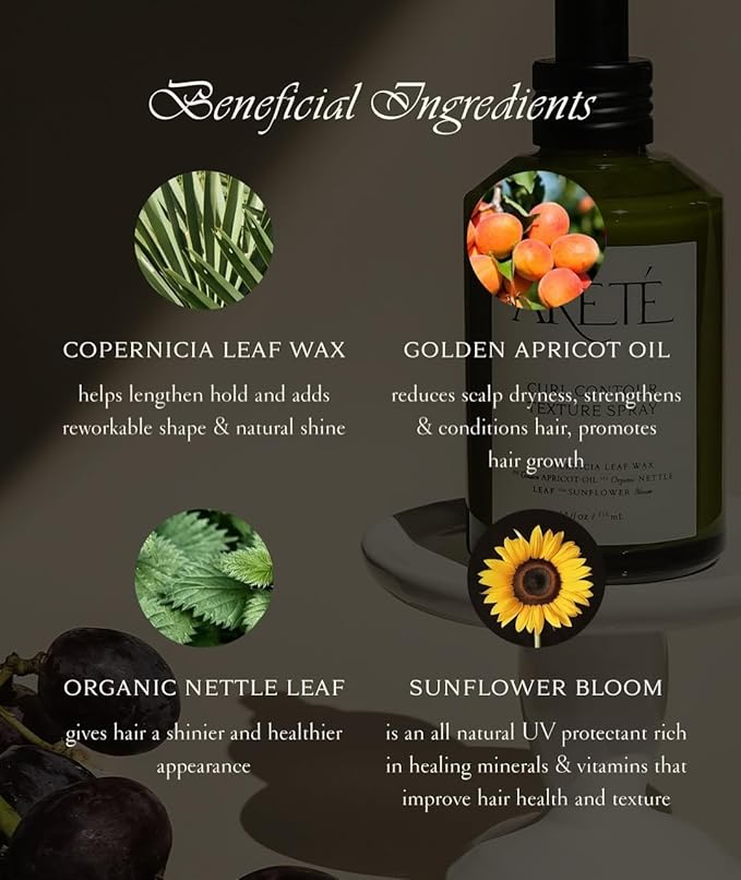 ARETÉ Curl Contour Texture Spray for Women, Wavy or Curl Activator & Frizz Control Mist Hair Spray Shine Booster, Copernicia Wax, Golden Apricot Oil, Sunflower, Organic Nettle Leaf, Made in USA, 3.9oz