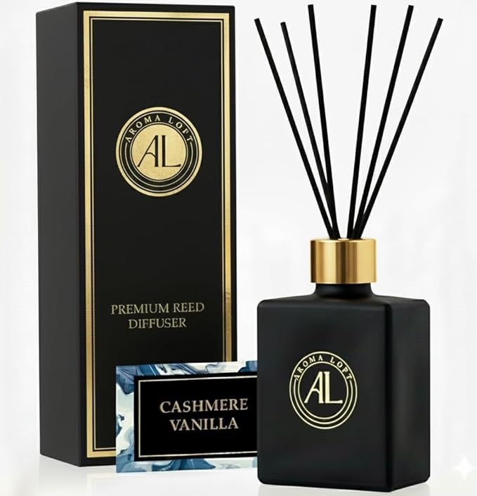 Reed Diffuser - Fragrance Diffuser- Reed Diffusers for Home- Cashmere Vanilla -5 oz. Oil Diffuser Sticks - Bathroom Diffuser Set- Oil Diffuser Reeds - Scent Sticks in Oil-Office Smell Good Stuff