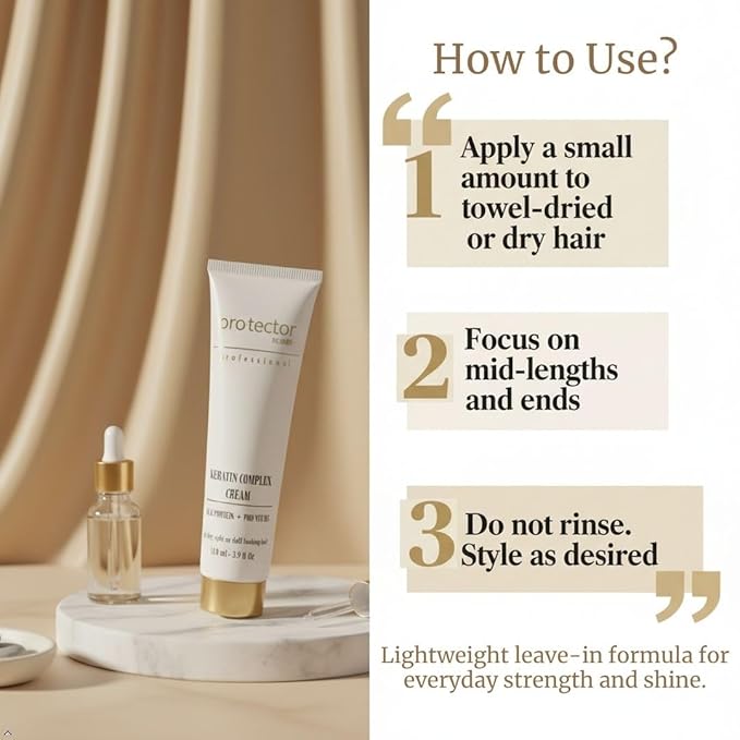 Pro-tector Keratin Complex Cream, Silk Protein + Pro Vitamin B5, Leave-In Smoothing & Repair Treatment for Dry, Frizzy or Damaged Hair, Professional Anti-Frizz Shine, 110 mL / 3.9 fl oz