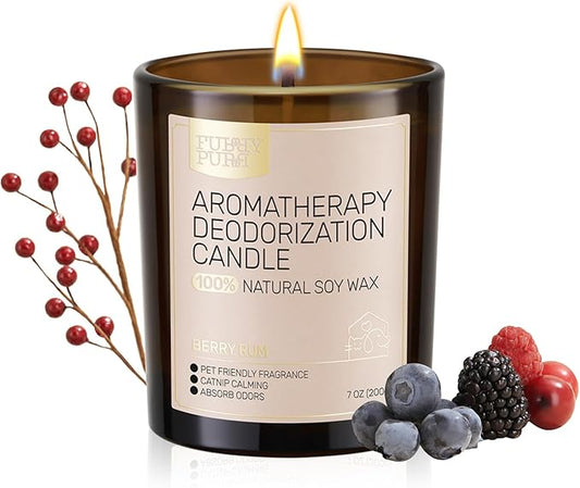 Odor Eliminating Candle, Berry Rum Scented Candle, Pet-Friendly Soy Candles, 60 Hours, 7 oz