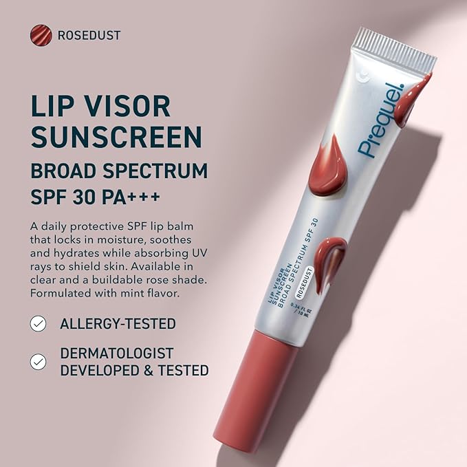 Prequel Skin Lip Visor, Tinted Lip Balm with SPF 30 PA+++. Rosedust, Mint Flavor, Rosy Nude Shade with Non-Sticky Finish – Moisturizing Semi Gloss Balm Sunscreen for Daily Use - 2 Pack