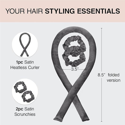 Kitsch Holiday Gift Silk Heatless Hair Curler | Heatless Curling Rod Headband | Satin Heatless Curling Set for Hair | Perfect Heatless Curls (Charcoal)