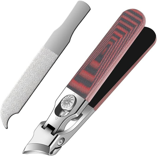Slant Head Stainless Steel Nail Clipper for Ingrown Nail Care with G10 Handle, Edgy Toenail Clipper for Podiatrist and Elder Users, Angled Nail Trimmer with Safe Lock(Straight Red B)