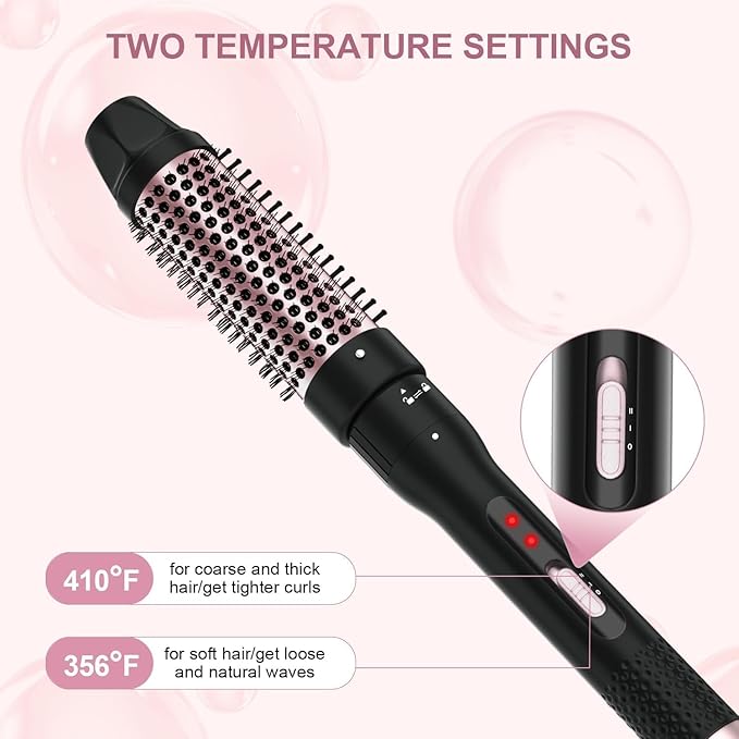 Thermal Brush, 1.5 inch Heated Round Curling Brush Hair Straightening Styler, Less Frizz Hair Hot Straightener with Detachable Head for Salon Style