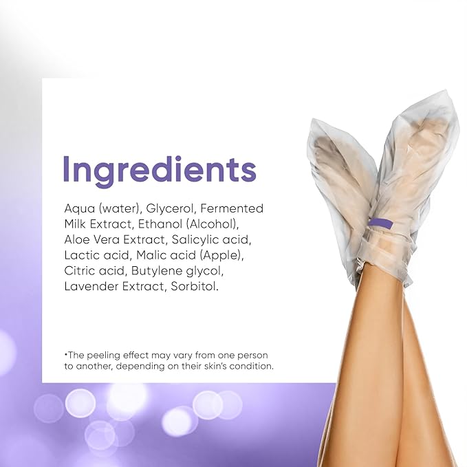 Foot Peel Mask - Foot Mask for Baby Soft Skin - Remove Dead Skin, Dry, Cracked Feet & Callus, Foot Spa, Made with Aloe Vera Extract for Women and Men (2 Pair (Pack of 1), Lavender)
