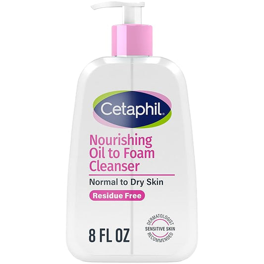 Cetaphil Nourishing Oil to Foam Facial Cleanser for Normal to Dry Skin, up to 24 Hour Hydration, 8 fl oz