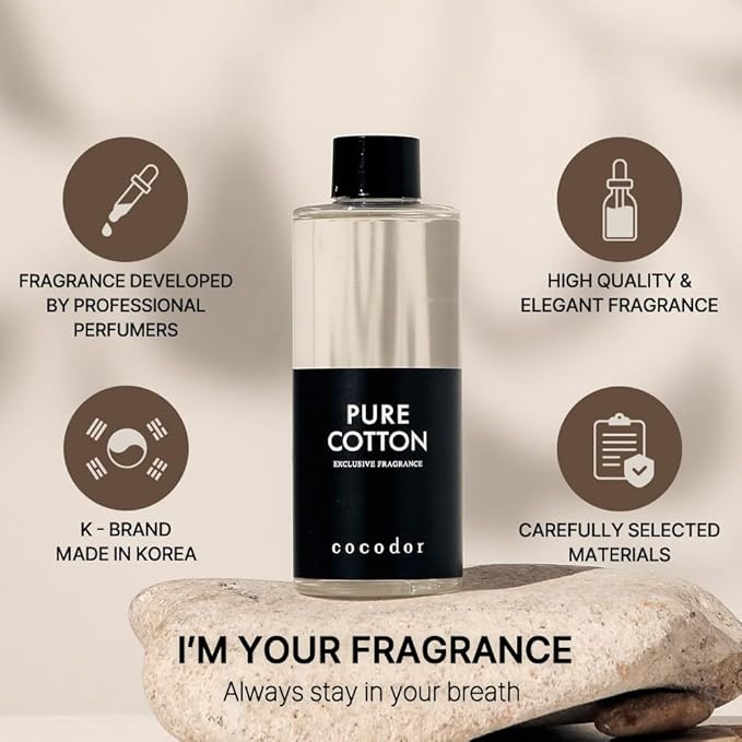 COCODOR Reed Diffuser Oil Refill/Pure Cotton/6.7oz(200ml)/1 Pack/Aroma Therapy, Home Fragrance, Scented Oils, Oils for Reed Diffuser, Office Décor, Decoration