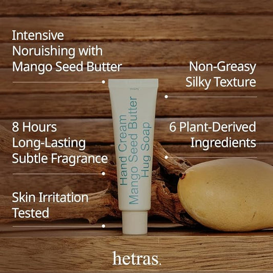 hetras. Perfume Hand Cream | Hug Soap - Pure and Clean Soap Scent | Korean Subtle Perfumed Hand Moisturizer with Mango Seed & Shea Butter | Hydrates, Nourishes & Softens Very Dry Skin, 1.69oz.