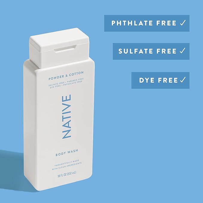 Native Body Wash for Men & Women, Seasonal | Sulfate, Paraben, and Dye Free, with Naturally Derived Clean Ingredients Leaving Skin Soft and Hydrating, Powder & Cotton 18 oz