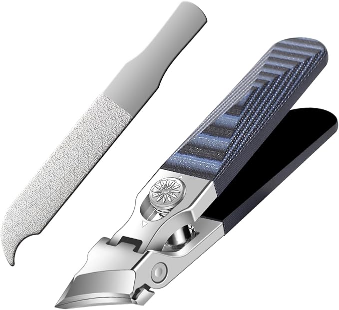 Wide Jaw Opening Anti-Splash Nail Clipper, Eagle Beak Beveled Nail Clippers，G10 Long Handle Angled Head Toenail Clippers for Thick Nails (Straight Blue B)