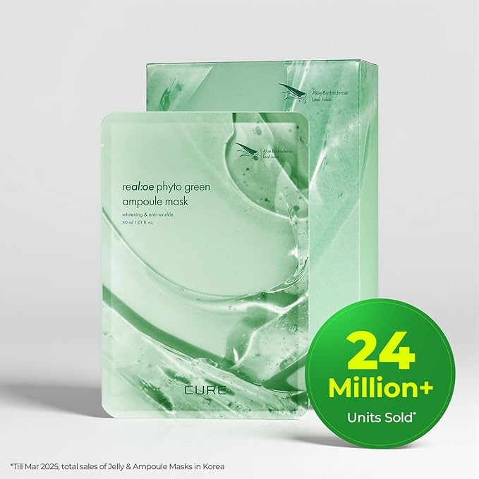 Cure Intensive 2X Cream Soothing Moisturizer for Dry Skin Bundle with Phyto Green Ampoule Sheet Mask Korean Skincare Duo