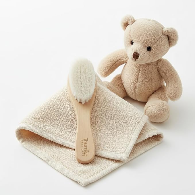 Baby Hair Brush by Thumble Baby Care | Cradle Cap Brushes For Babies | Super Soft Goat Bristles | Wooden, Natural And Plastic-Free | 2 Pack Infant Hairbrush Set For Newborns, Infants and Toddlers