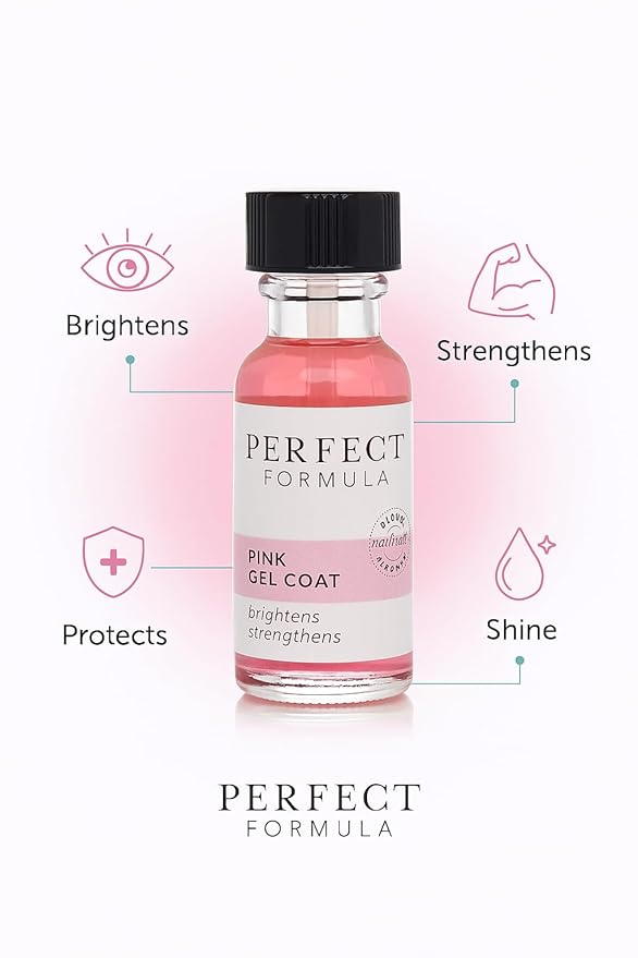 Perfect Formula Pink Gel Coat – Rosey Glow Nail Strengthener & Keratin Treatment, 0.6 oz - Protein-Rich, Glossy Pink Gel Nail Polish for Damaged Nails | Supports Growth & Repair