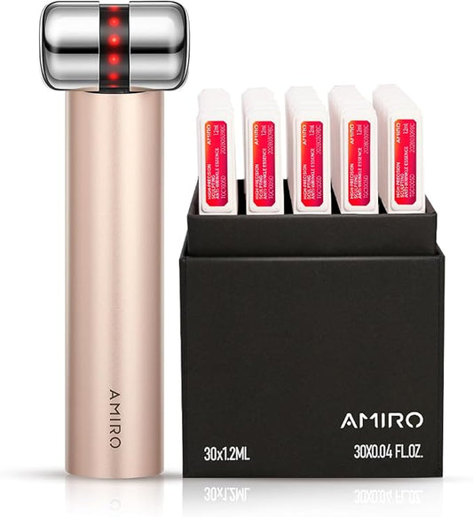 AMIRO HydraGlow Booster Facial Device, Red Light & Microcurrent + PDRN Serum Kit, Skin Firming & Radiance Enhancing, 1 Facial Massager & 30 * 0.04OZ PDRN Serum