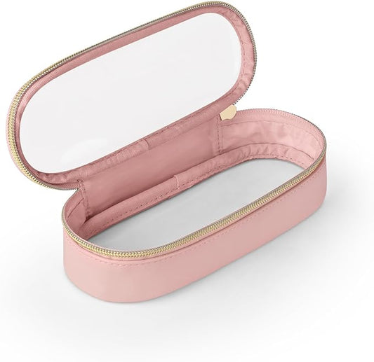 Clear Travel Makeup Brush Holder, Leather Makeup Brush Toiletry Bag, Portable Cosmetic Brush Case, Transparent Waterproof Makeup Brush Storage Bag, Pink