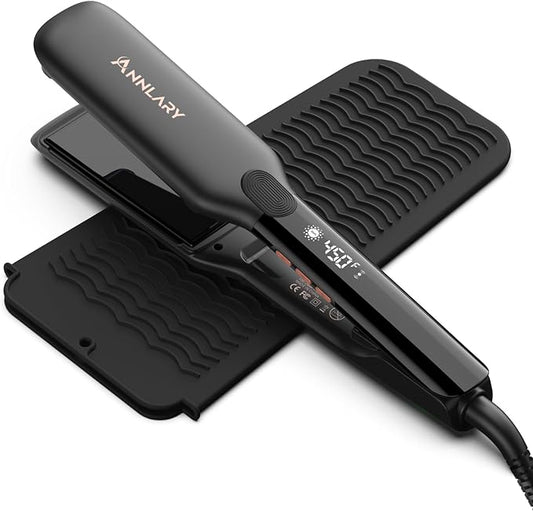 1.75 Inches Flat Iron Hair Straightener with Heat Resistant Silicone Mat Pouch, Professional Ceramic Ionic Dual Voltage Straightener for Less Frizz, Shinier & Smoother Hair
